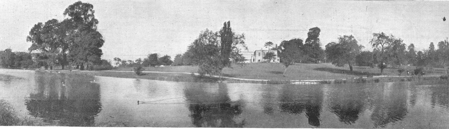 A panoramic view of the Lake with Marle Hill House  (now demolished) in the background<br><small><i>Cheltenham Chronicle and Gloucestershire Graphic</i> 21 December 1901</small>