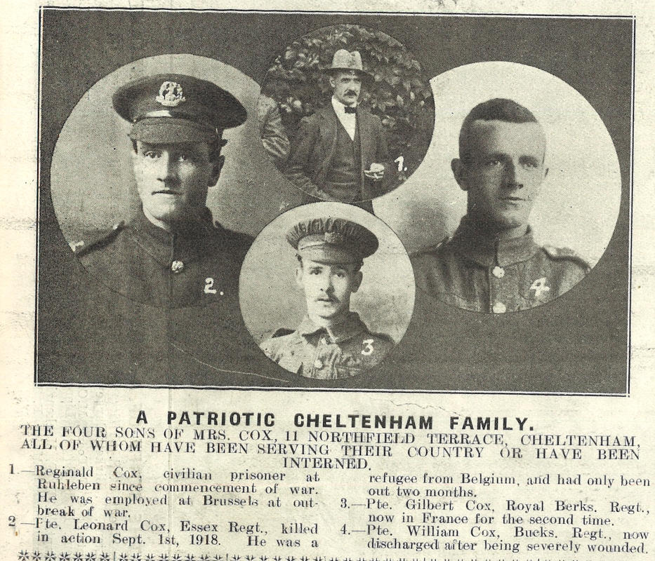 <small><i>Supplement</i> to the <i>Cheltenham Chronicle</i> 28 September 1918</small>