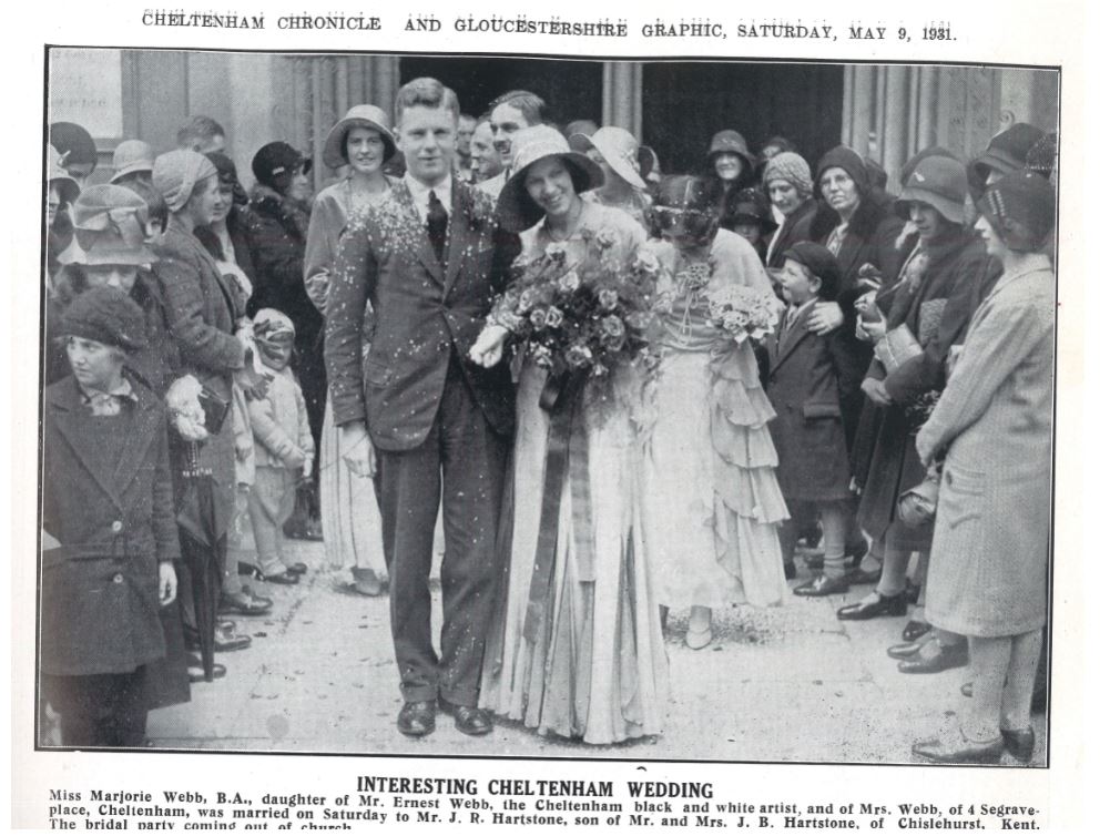 Cloche hats were still all the rage for Marjorie Webb's wedding in 1931<br><small><i>Cheltenham Chronicle and Gloucestershire Graphic</i> 9 May 1931</small>