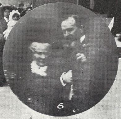 Lord Kinsale, father of the bride, with Emily Winterbotham at Reginald Winterbotham's wedding<br><small><i>Supplement</i> to the <i>Cheltenham Chronicle</i> 9 December 1911</small>