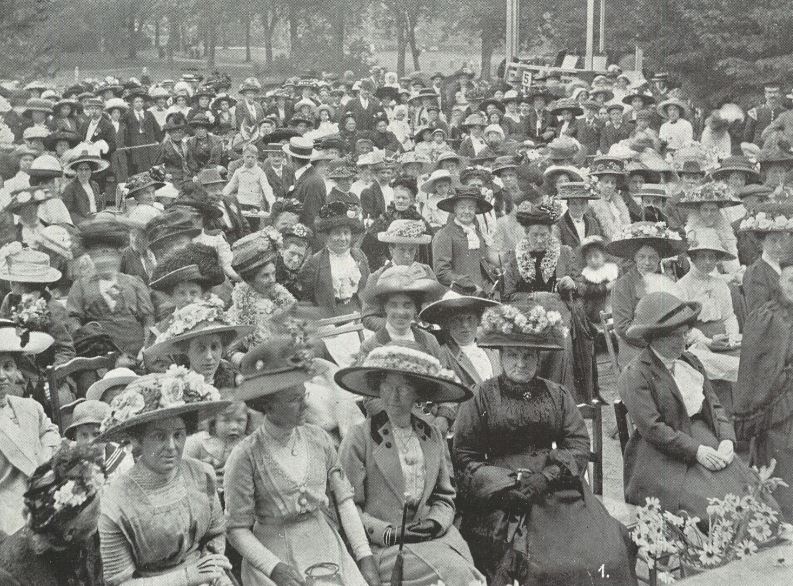 The Liberal Ladies are listening to their concert in the shade of their hats<br><small><i>Cheltenham Chronicle and Gloucestershire Graphic</i> 22 June 1912</small>