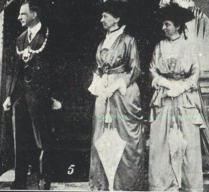 The Mayor, W. N. Skillicorne, and his sisters wait in the tent to greet their next guests<br><small><i>Cheltenham Chronicle and Gloucestershire Graphic</i> 11 July 1914</small>