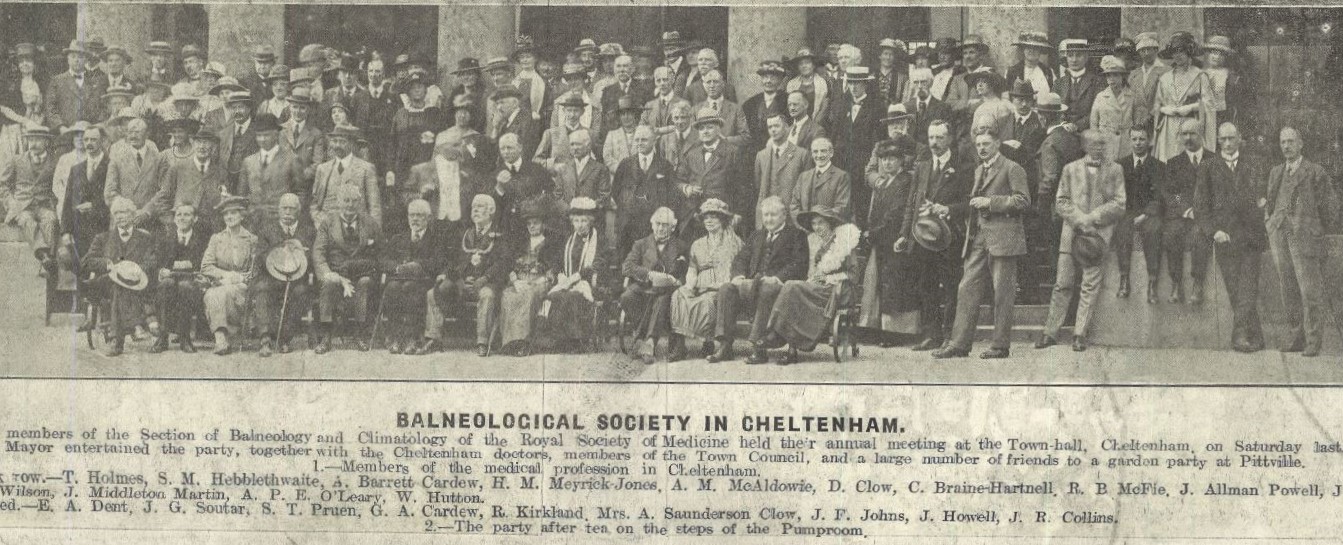 Balneological? The branch of medicine concerned with the beneficial effects of baths.<br>They came to the right place, then<br><small><i>Cheltenham Chronicle and Gloucestershire Graphic</i> 12 June 1920</small>