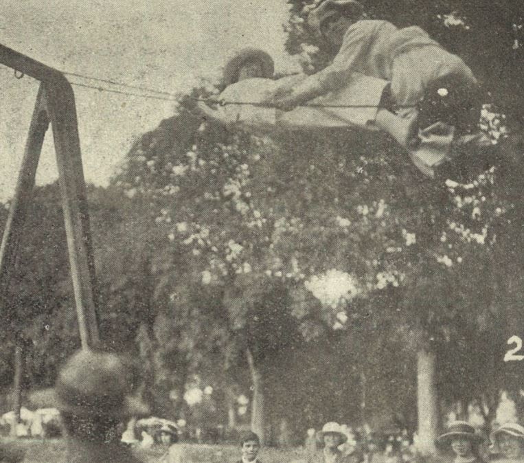 'Two girls going high on the kiddies' swings'<br><small><i>Cheltenham Chronicle and Gloucestershire Graphic</i> 21 May 1921</small>