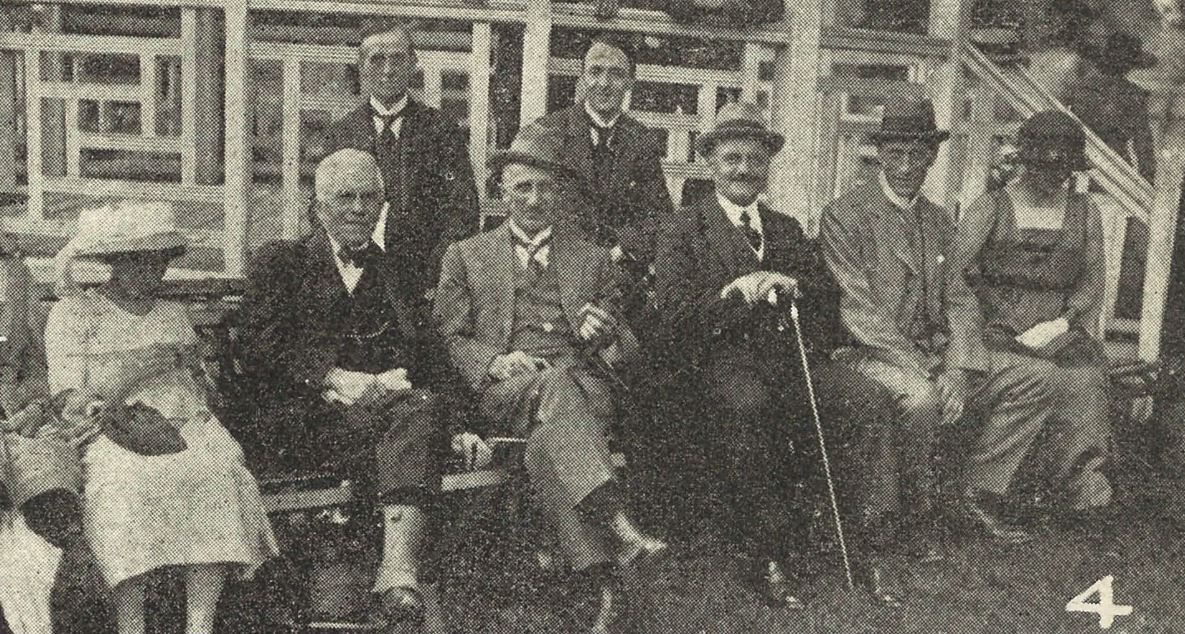 'In front of pavilion' (smiling delegates at last)<br><small><i>Cheltenham Chronicle and Gloucestershire Graphic</i> 28 May 1921</small>