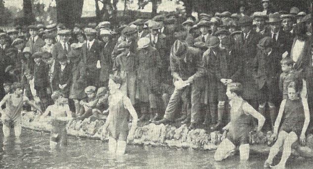 'Start of Boys' Swimming Race'<br>(show some commitment, please)<br><small><i>Cheltenham Chronicle and Gloucestershire Graphic</i> 14 June 1924</small>