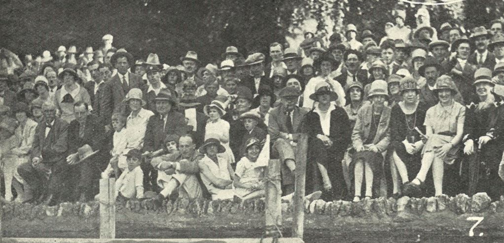 Spectators watching the game unfold<br><small><i>Cheltenham Chronicle and Gloucestershire Graphic</i> 9 May 1931</small>