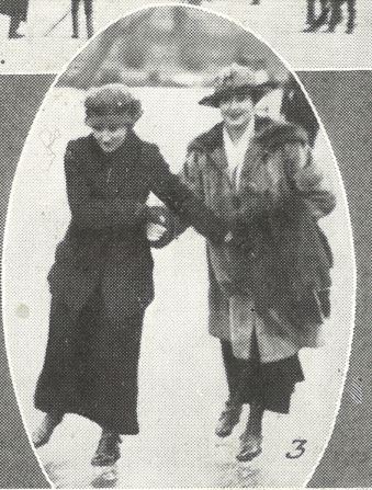 'Mrs. R. Davies (right) skating with a friend'<br><small><i>Supplement</i> to the <i>Cheltenham Chronicle</i> 3 February 1917</small>