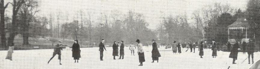 'General view of the skating on the lake on the opening afternoon on Wednesday'<br><small><i>Supplement</i> to the <i>Cheltenham Chronicle</i> 3 February 1917</small>