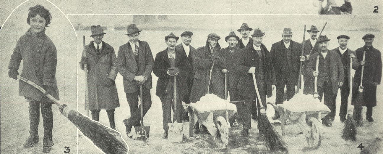 (left and right) 'Sweepers of the ice'<br><small><i>Supplement</i> to the <i>Cheltenham Chronicle</i> 12 December 1925</small>