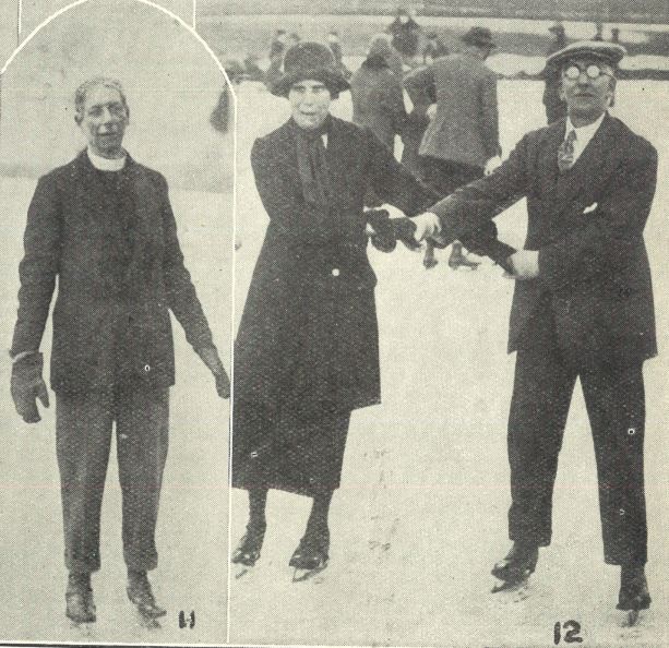 (left) 'Rev. H. E. Noott' (formerly Vicar of St Luke's, Cheltenham); (right) 'Mr. and Mrs. E. Saunders are good skaters'<br><small><i>Supplement</i> to the <i>Cheltenham Chronicle</i> 12 December 1925</small>