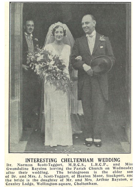The newspaper caption almost seems to write itself for Gwendoline Bayston's wedding in 1932 <br><small><i>Cheltenham Chronicle and Gloucestershire Graphic</i> 12 November 1932</small>