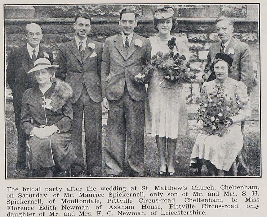A wartime wedding of two neighbours from Pittville Circus Road.<br><small><i>Cheltenham Chronicle and Gloucestershire Graphic</i> 26 April 1941</small>